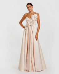 Pink Satin Corset Gown With 3D Flowers