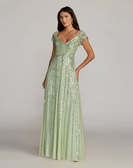 Sequined Evening Gown With Embellished Shoulders