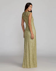 Green Embellished High Neck Cap Sleeve Gown