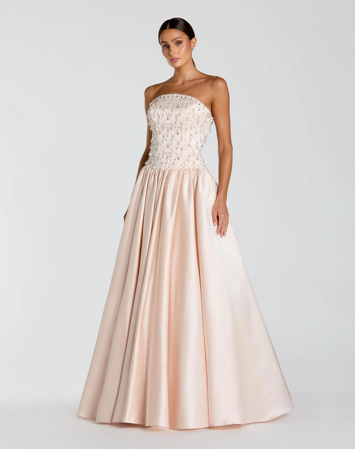 Light Pink Embellished Strapless Ball Gown