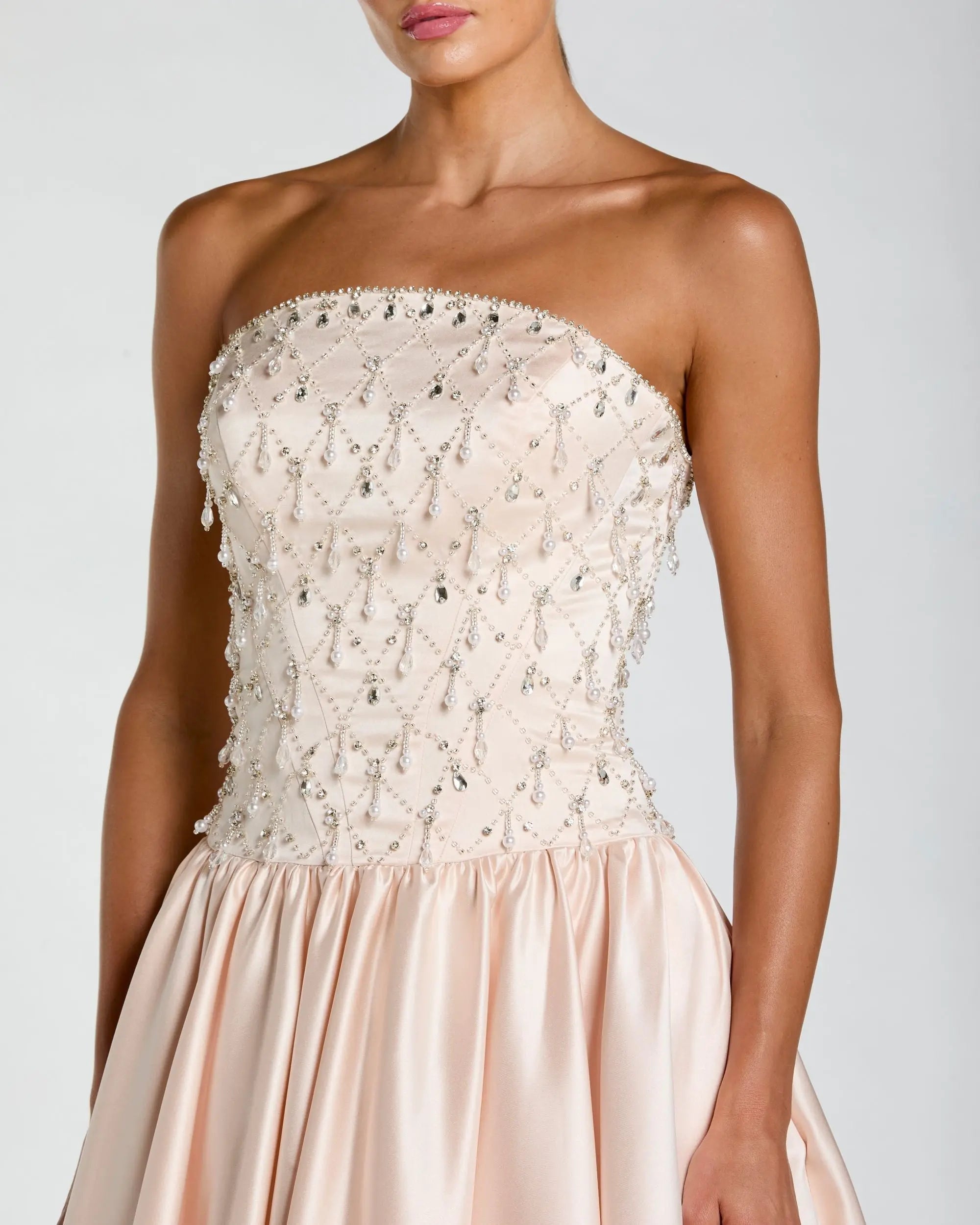 Light Pink Embellished Strapless Ball Gown