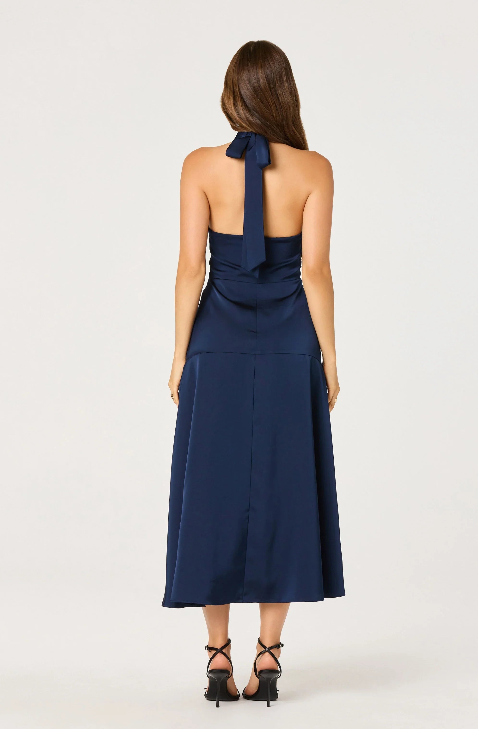 Lbruh Satin Crossover Halter Midi Dress