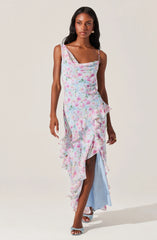 Lbruh Levina Asymmetric Floral Ruffle Maxi Dress