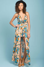 Tiana Floral Maxi Romper Mocha