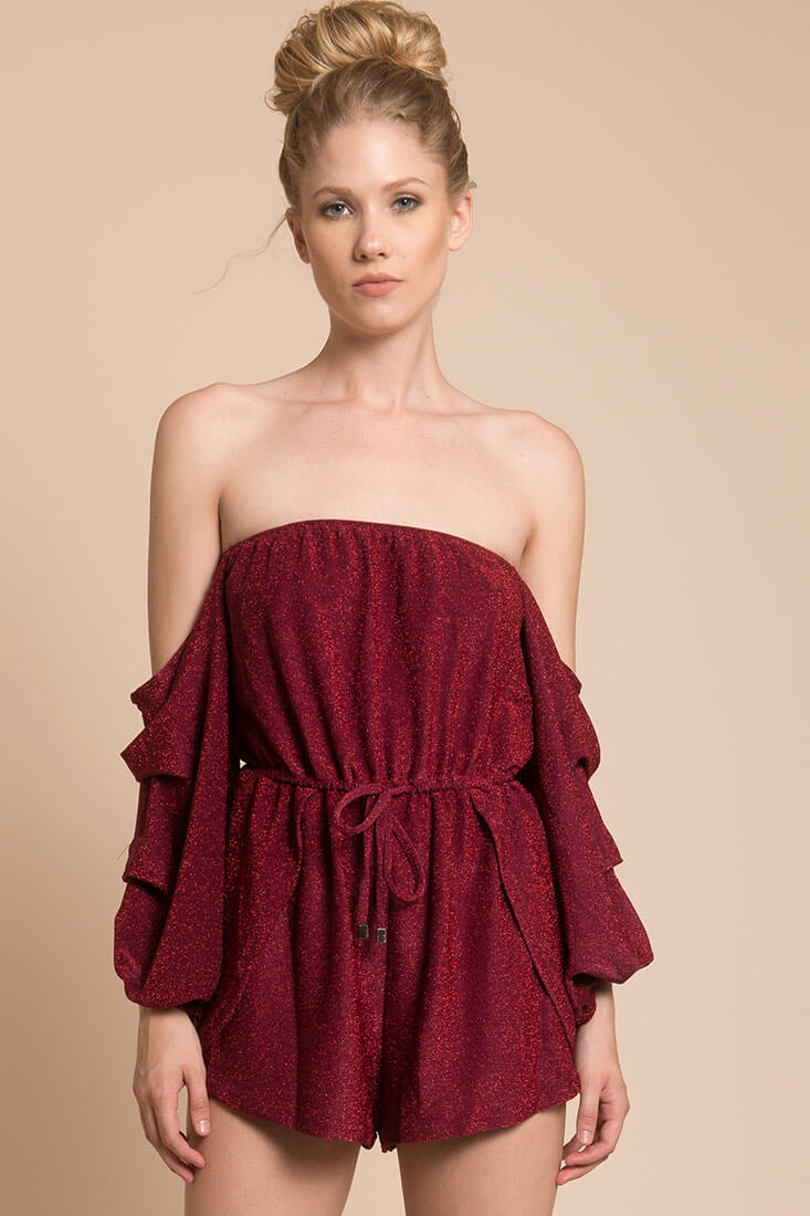 Addison Off The Shoulder Romper Wine Main image