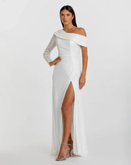 Sequined Drop Shoulder Faux Wrap Gown