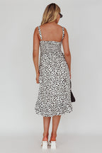 Honey Shirred Frill Midi Dress White/Black