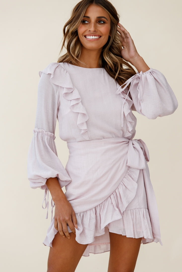 Tila Long Balloon Sleeve Wrap Front Dress Blush