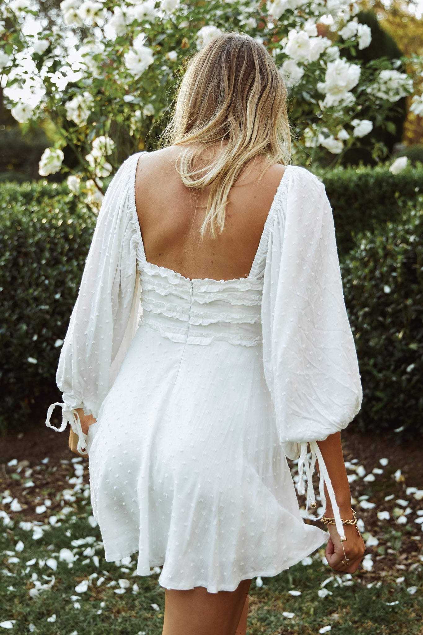Illia Three-Quarter Balloon Sleeve Frill Bodice Dress White Secondary image