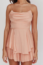 Well Versed Cowl Neck Flounce Romper Peach