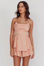 Well Versed Cowl Neck Flounce Romper Peach