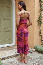 Well Versed Pleated Bust Front Split Dress Dark Rose