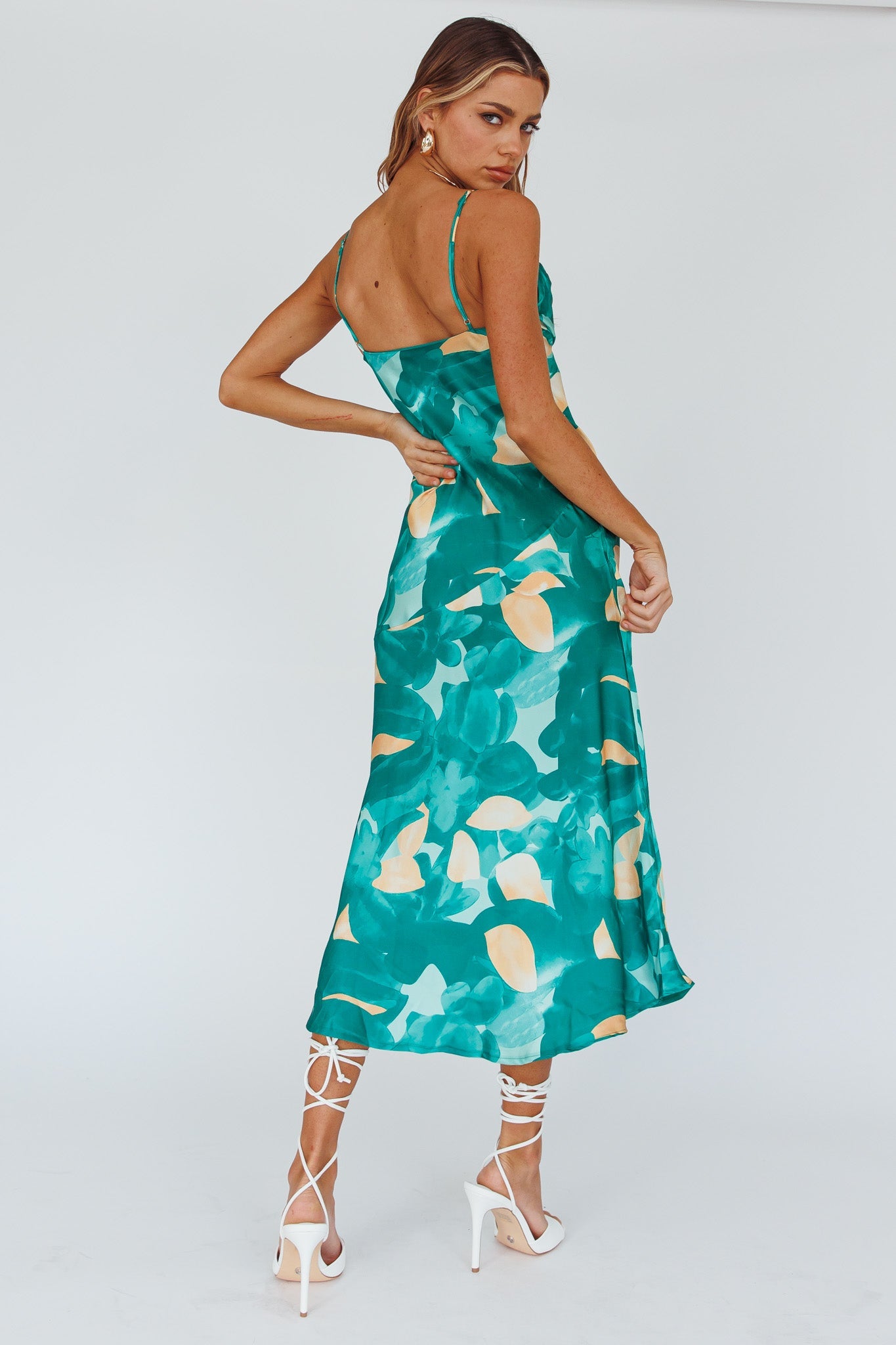 Well Versed Pleated Bust Front Split Dress Flora Green Secondary image