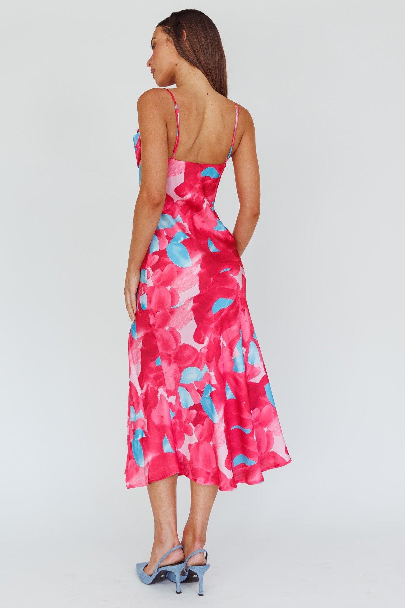 Well Versed Pleated Bust Front Split Dress Flora Pink Secondary image