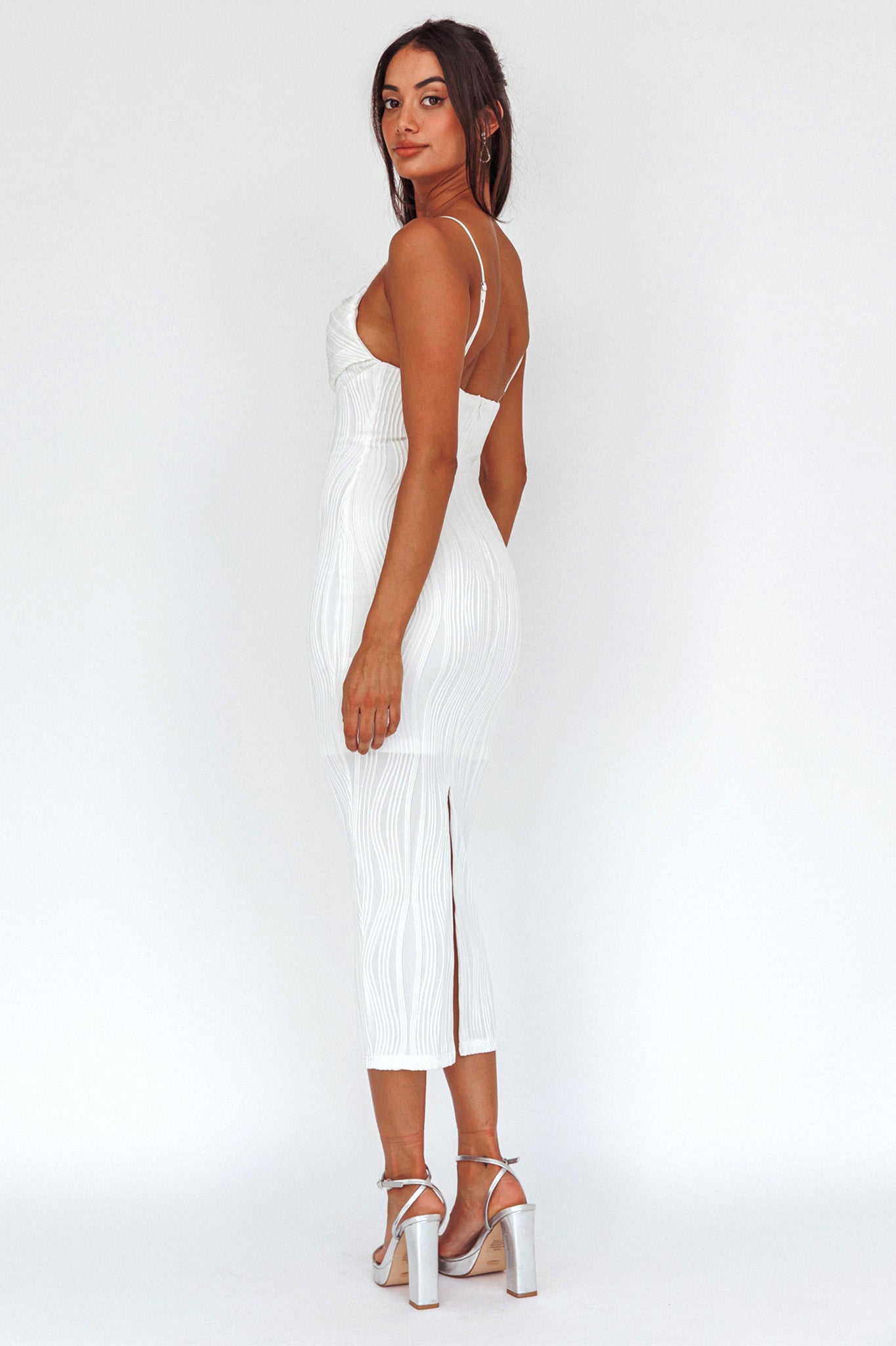 Well Versed Pleated Bust Textured Maxi Dress Off White Secondary image