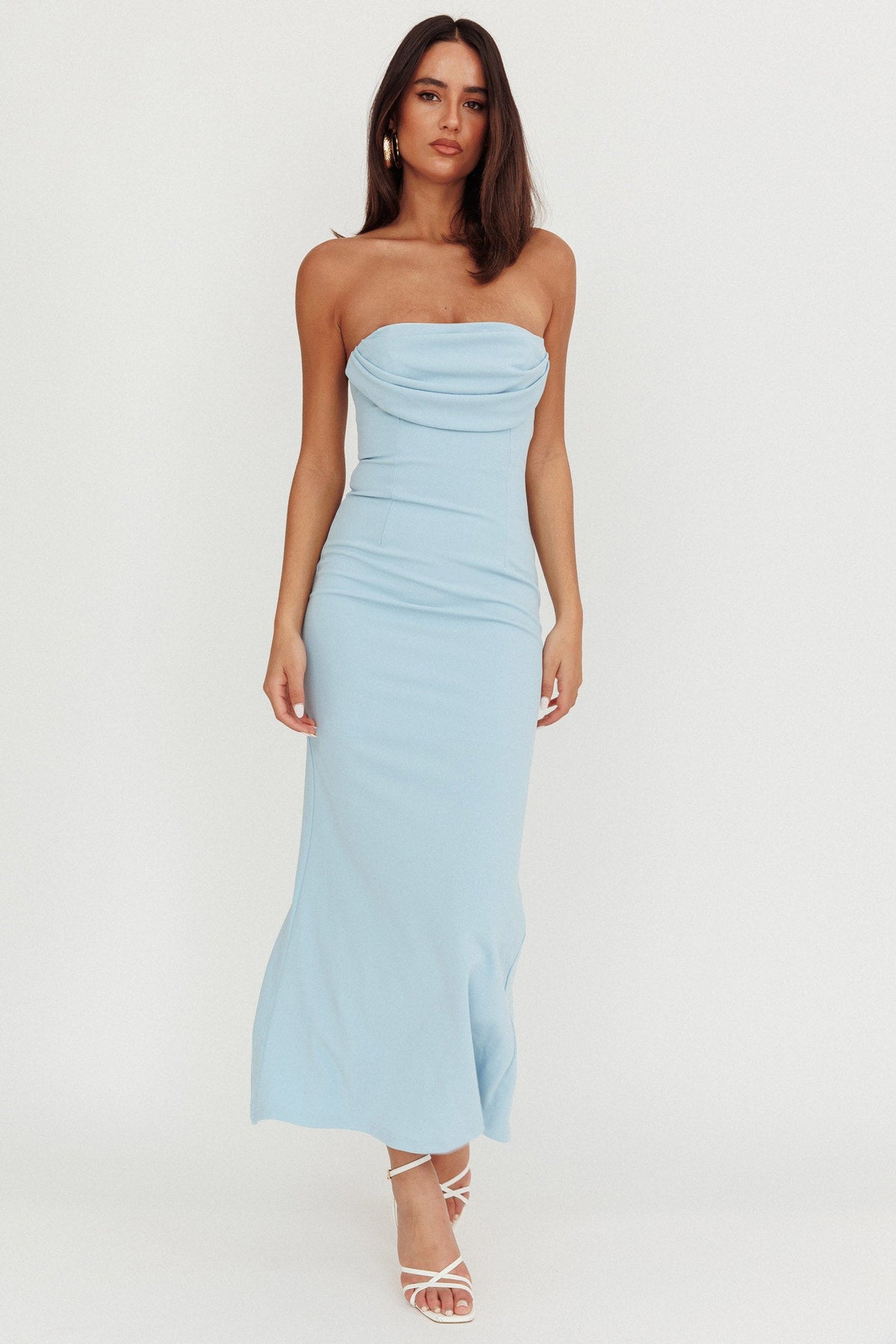 Well Versed Strapless Pleat Bust Maxi Dress Blue Main image