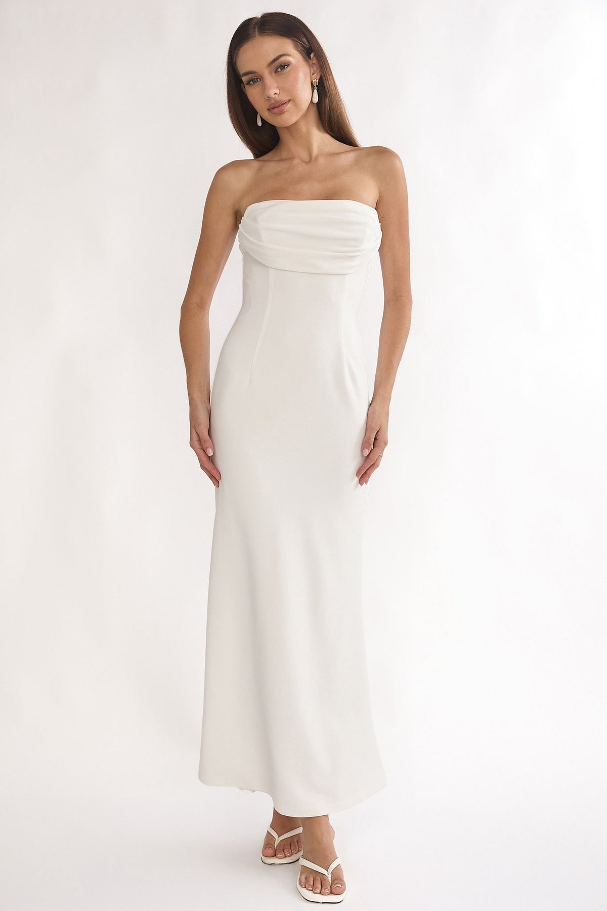 Well Versed Strapless Pleat Bust Maxi Dress White Main image