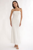 Well Versed Strapless Pleat Bust Maxi Dress White