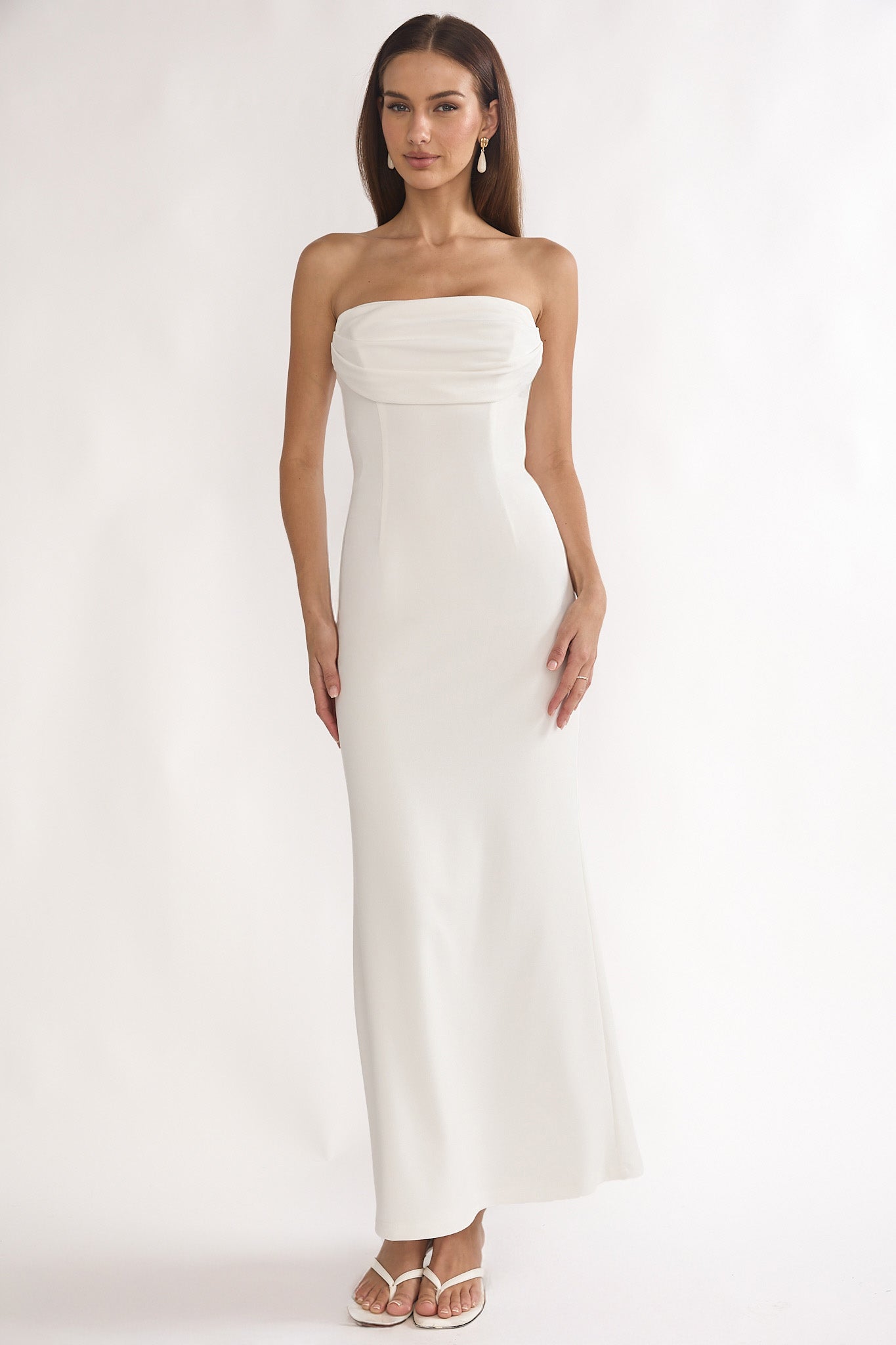 Well Versed Strapless Pleat Bust Maxi Dress White Secondary image