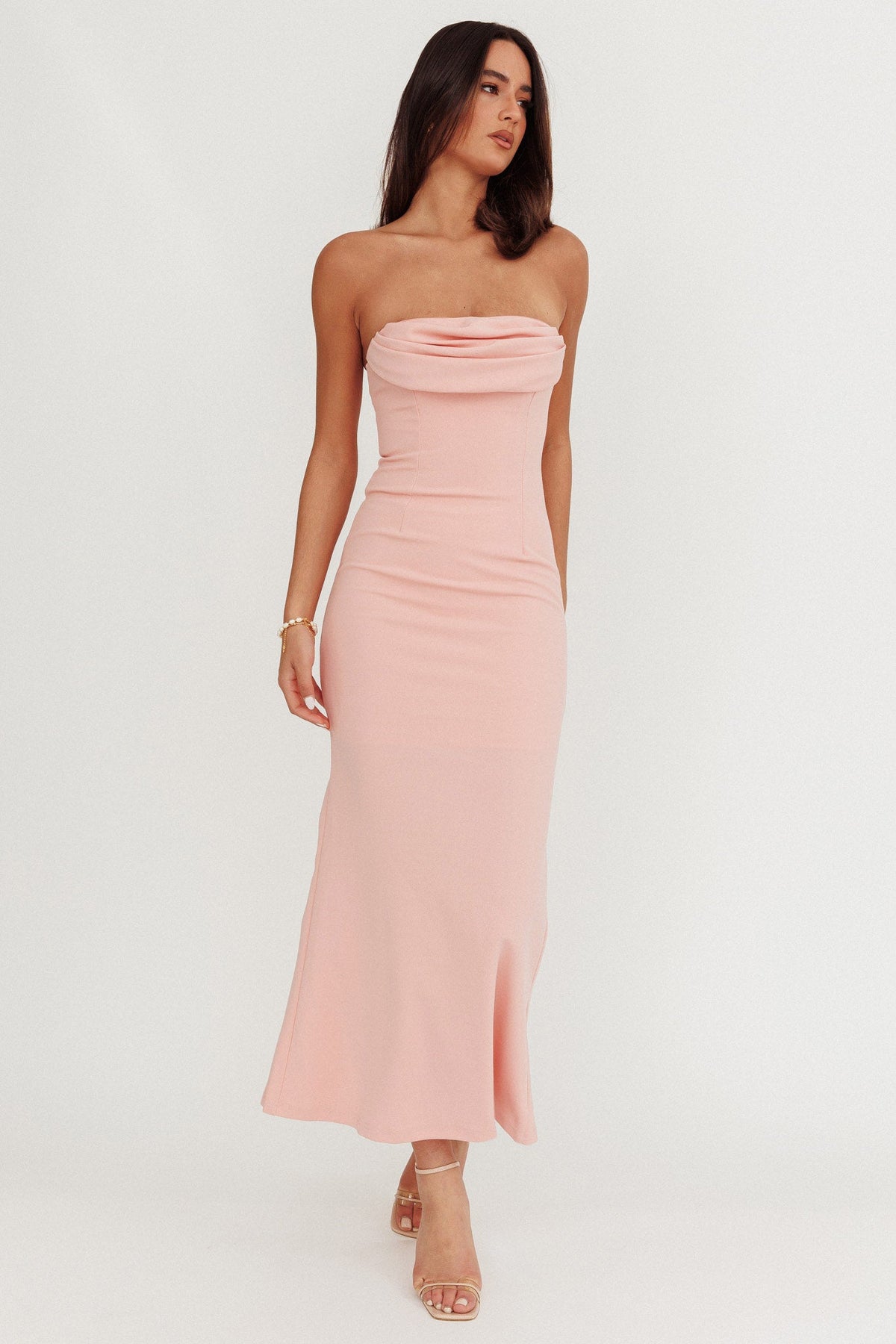 Well Versed Strapless Pleat Bust Maxi Dress Pink Main image