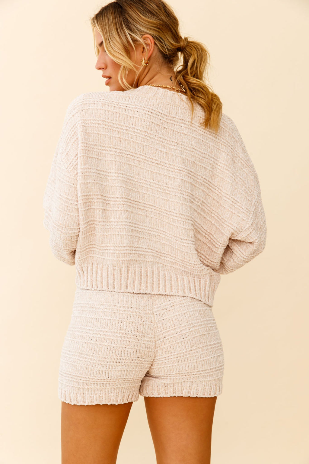 May Flowers Elasticated Chunky Knit Shorts Beige