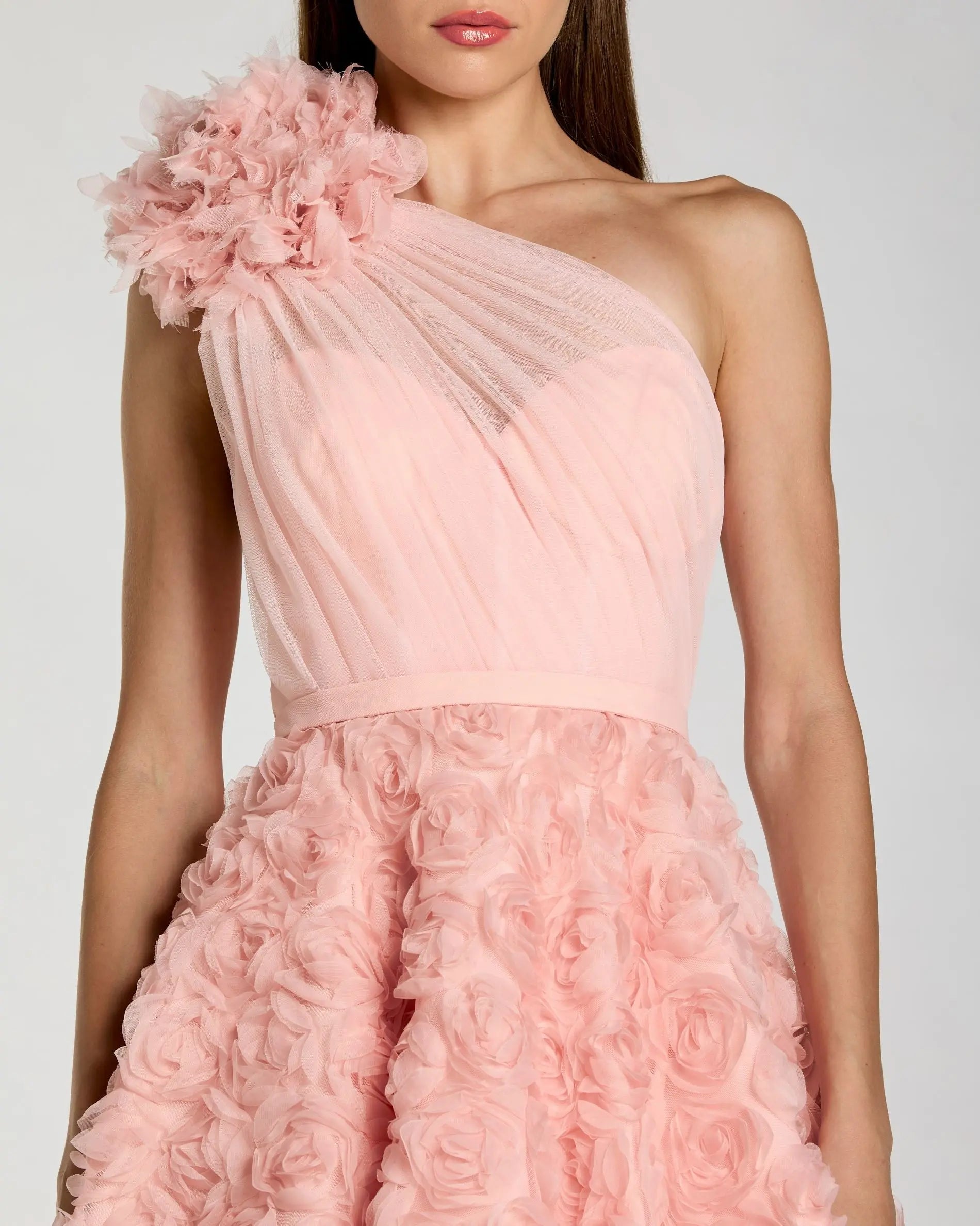 Blush One Shoulder Rosette Midi Dress