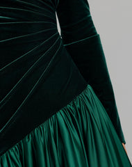 Emerald Green Velvet Bodice Long Sleeve Charmeuse Gown