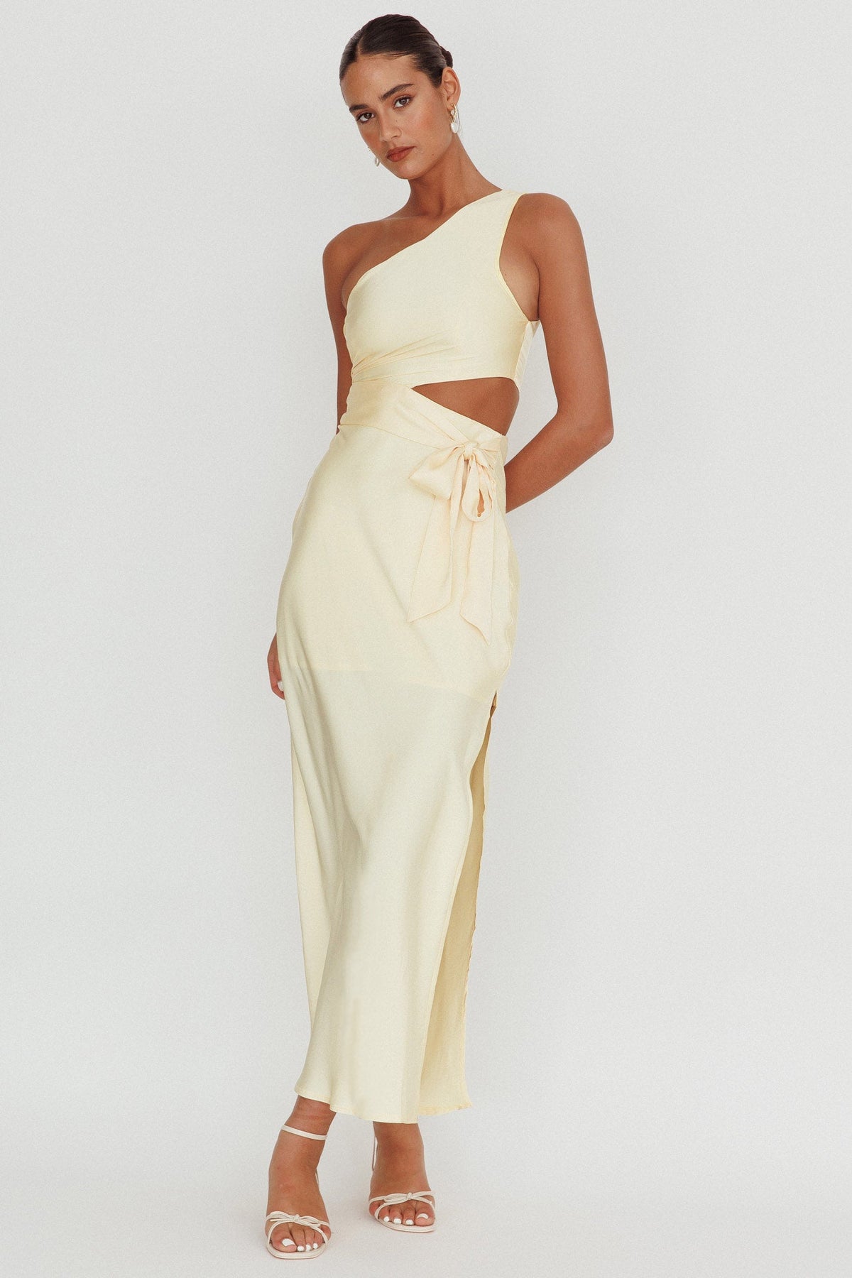 Abloom One Shoulder Satin Maxi Dress Butter Main image