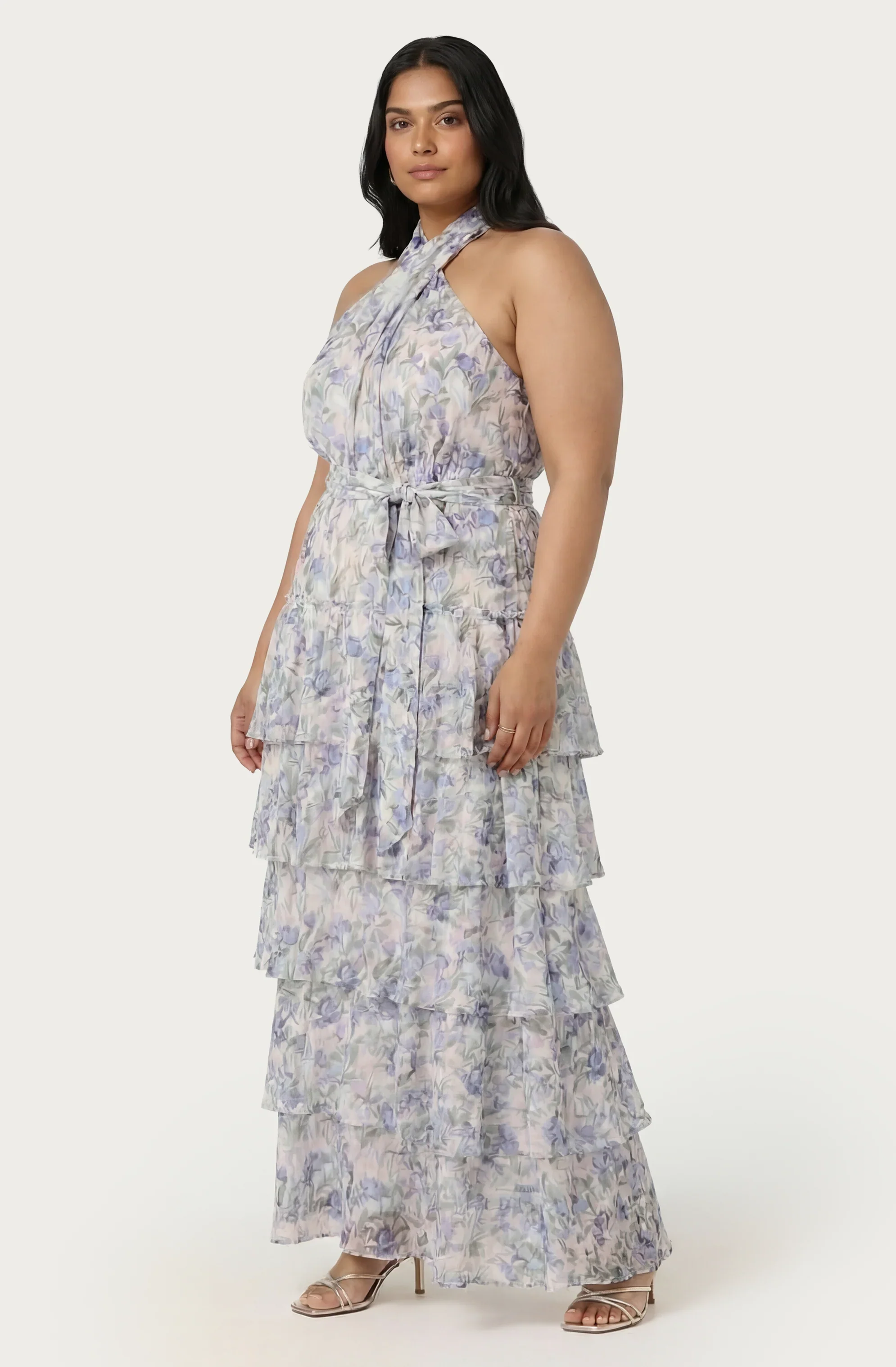 Lbruh Adamaris Floral Halter Tiered Ruffle Maxi Dress