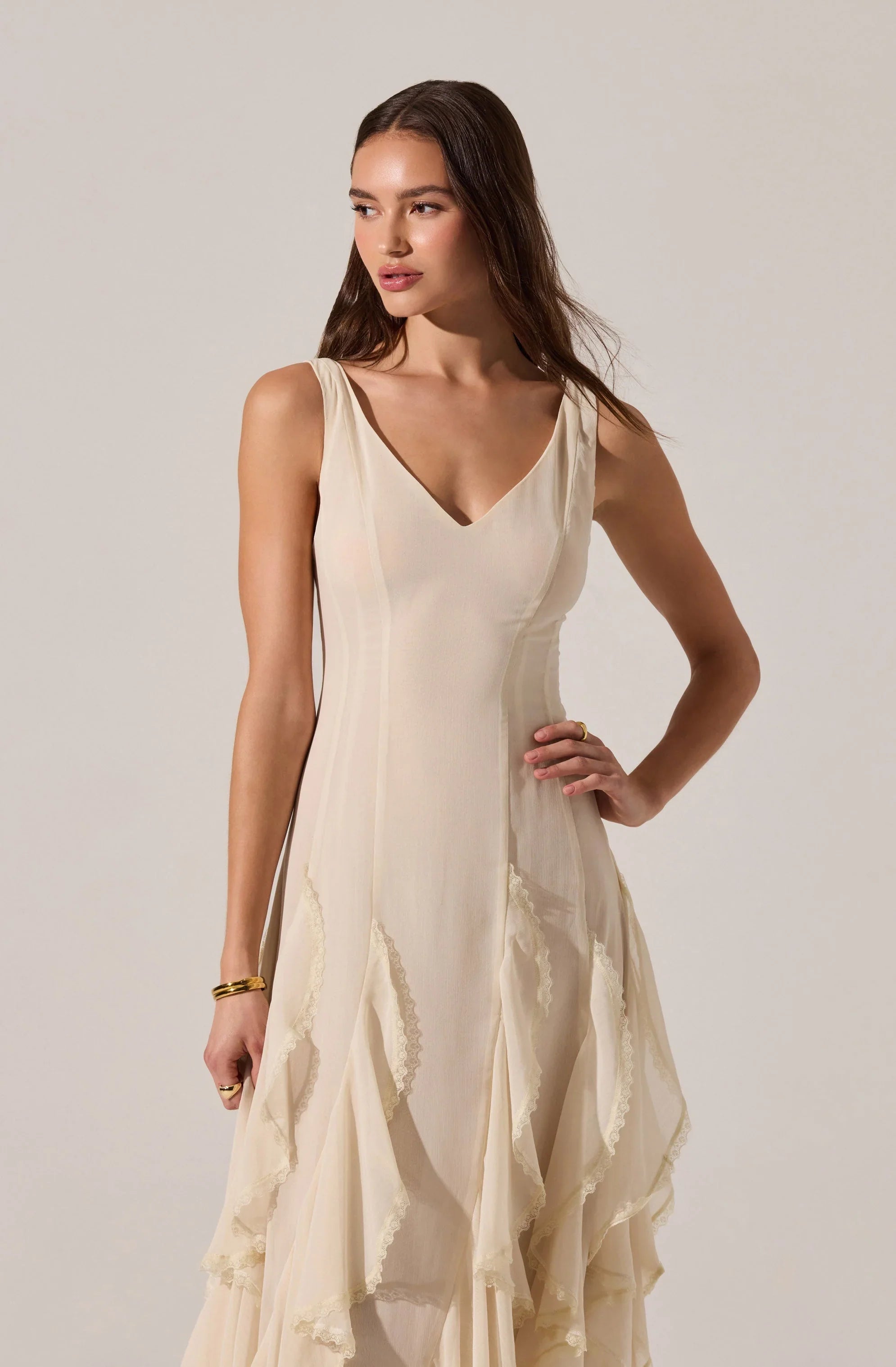 Lbruh Philomene V-Neck Ruffle Trim Dress