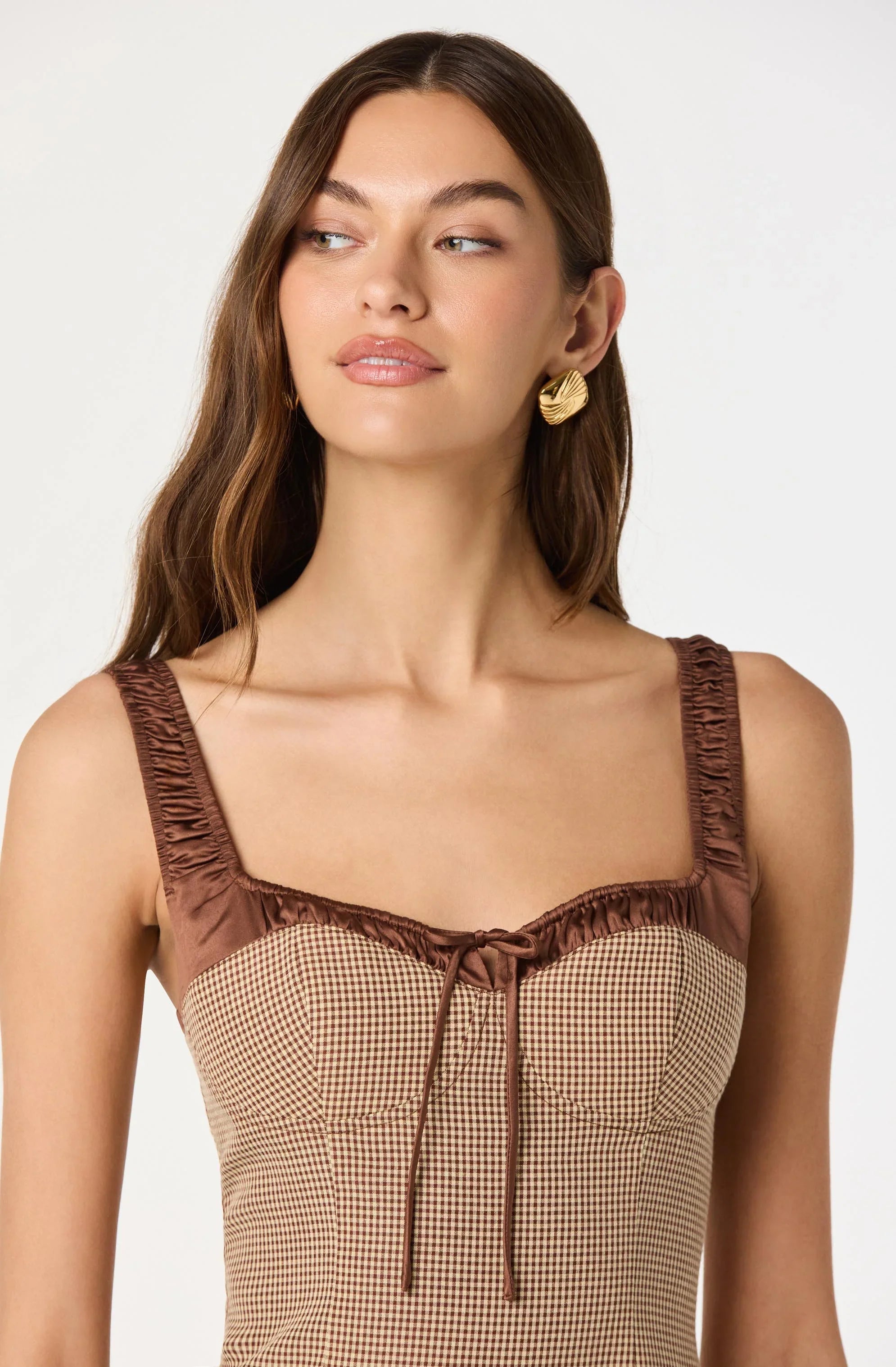 Lbruh Gingham Milkmaid Contrast Mini Dress