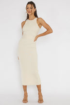 Charmed Me Ribbed Knit Midi Dress Cream