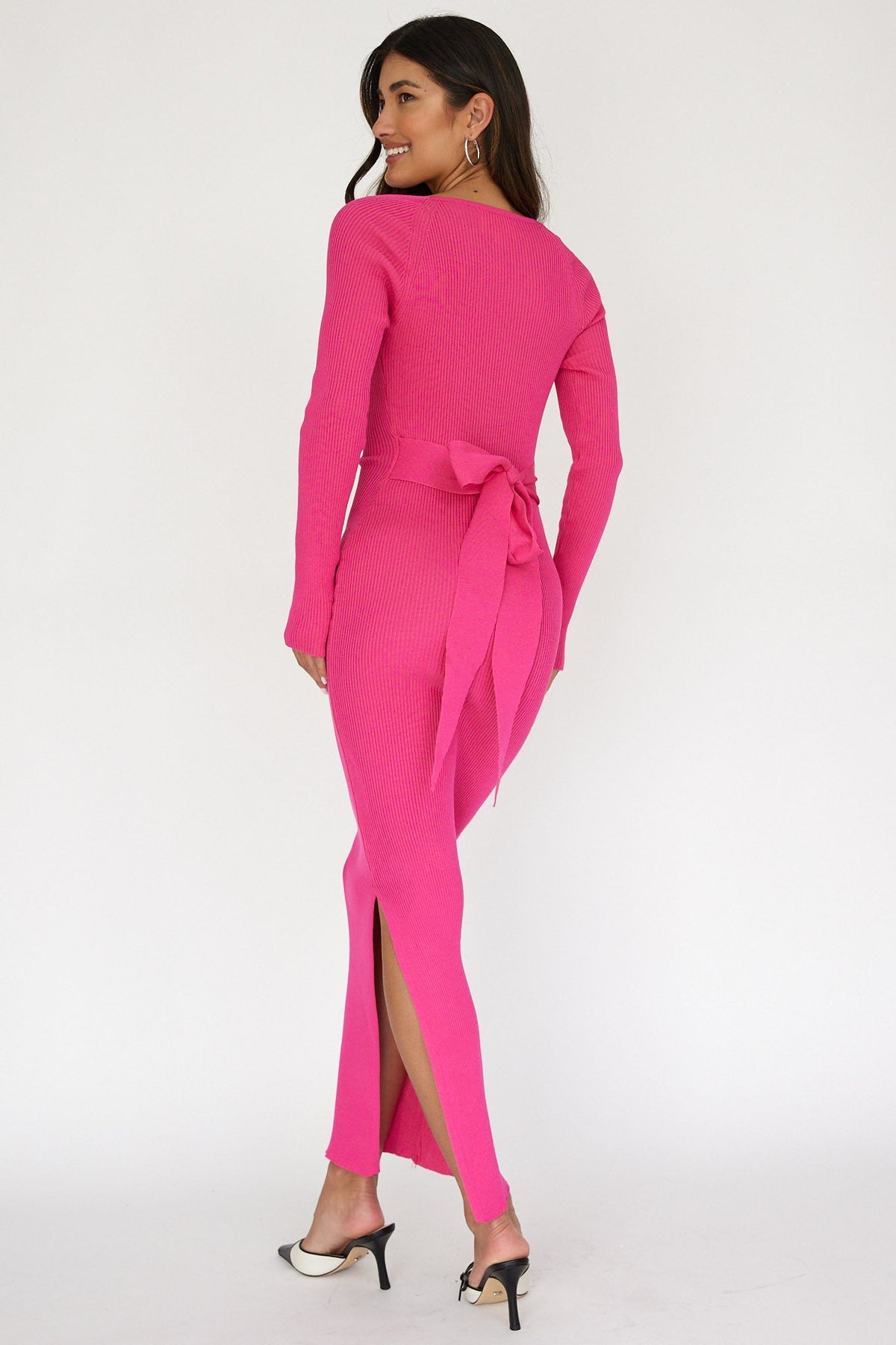 Twilight Moments Long Sleeve Knit Dress Hot Pink