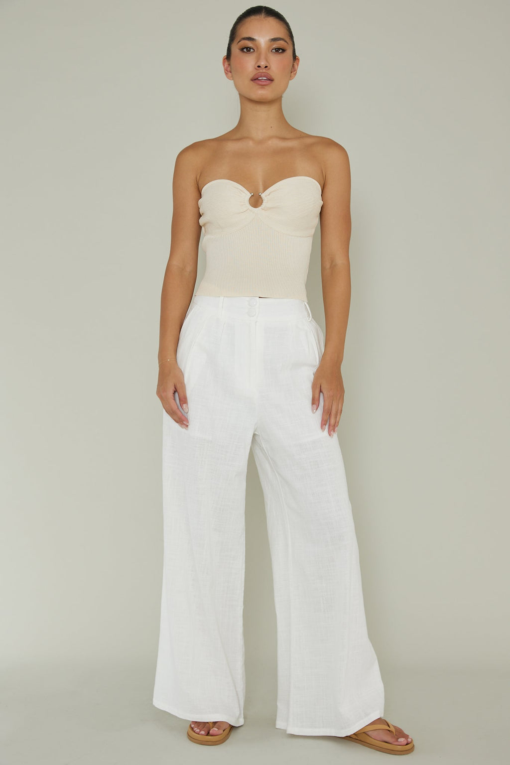 Real Talk Sweetheart Neckline Top Cream