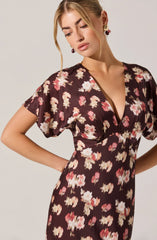Lbruh Talyha Floral Satin V-Neck Midi Dress