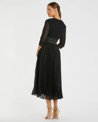 Black Shimmering 3/4 Sleeve A-Line Midi Dress