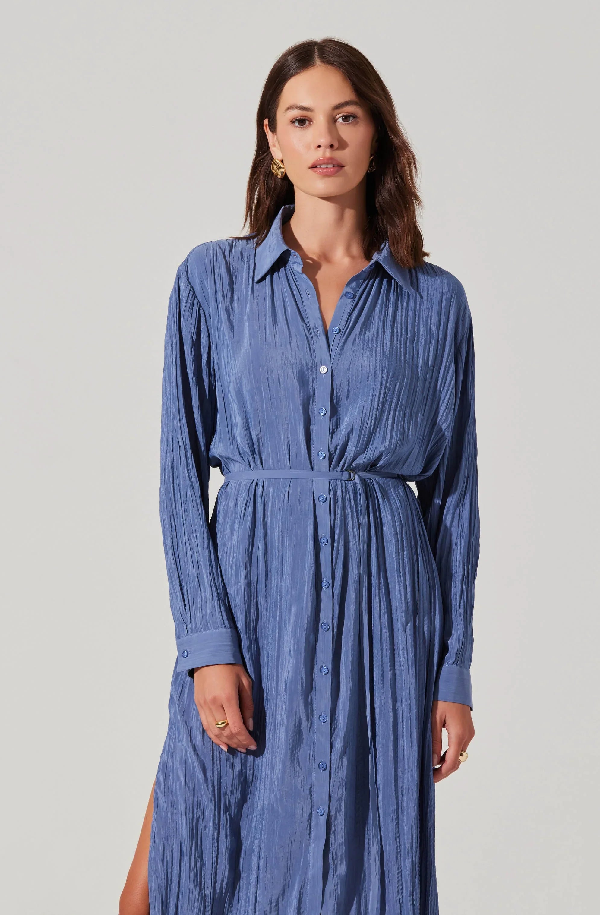 Lbruh Belted Long Sleeve Shirt Dress