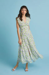 Lbruh V-Neck Pleated Floral Midi Dress