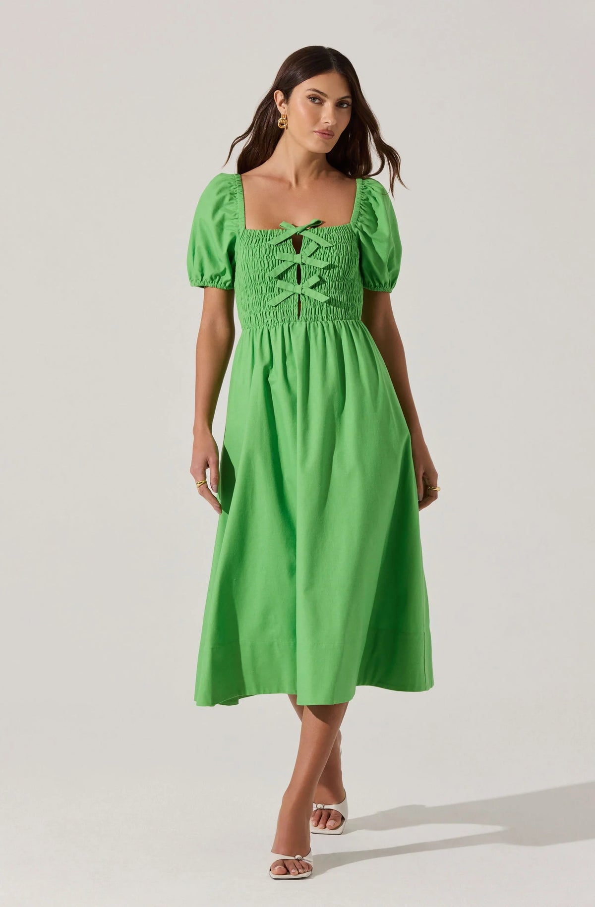 Lbruh Smocked Bow Midi Dress