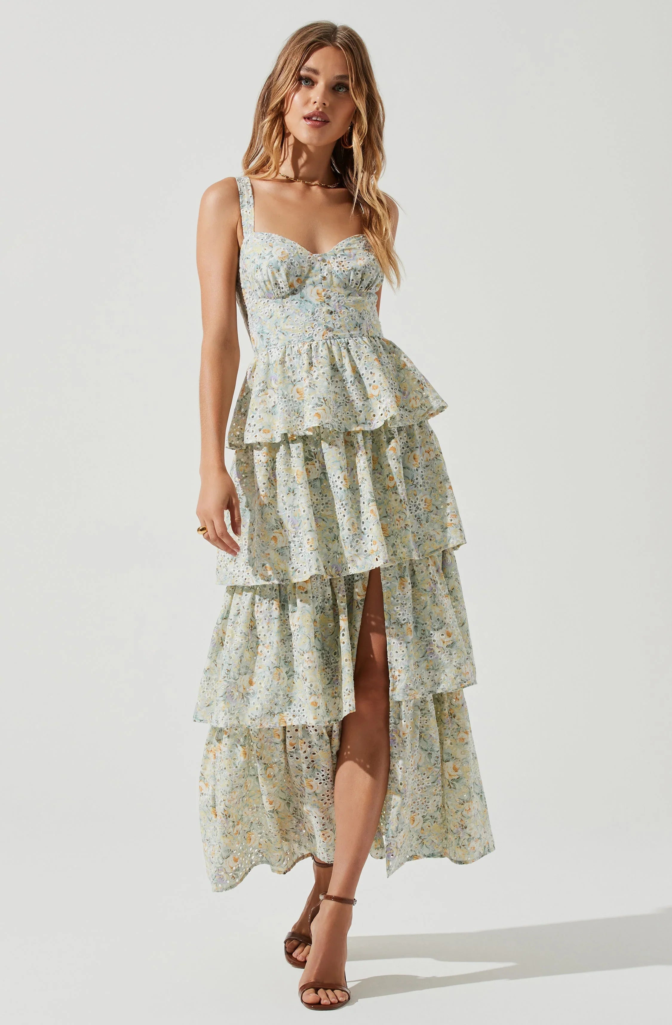 Lbruh Midsummer Eyelet Tiered Floral Maxi Dress