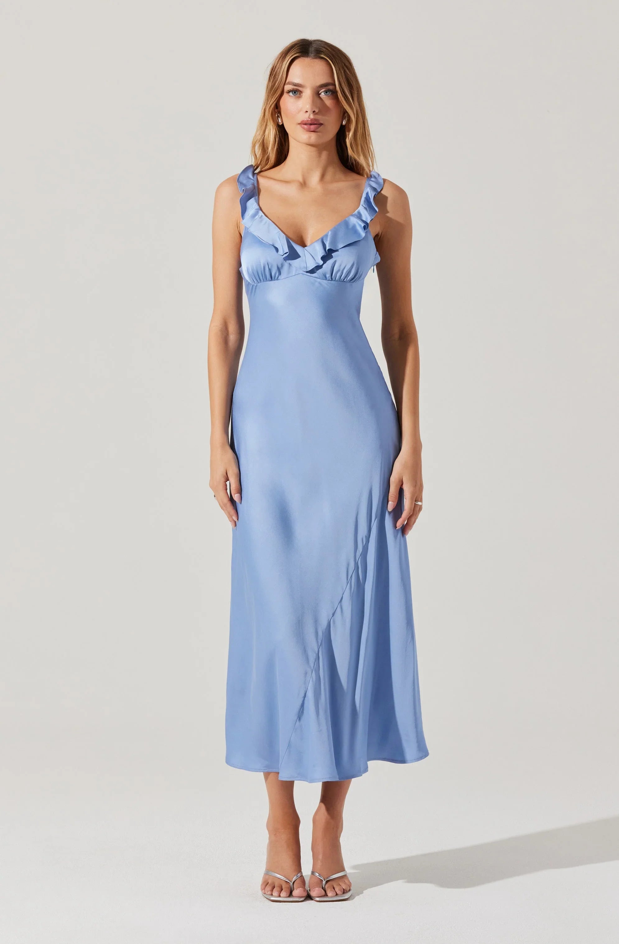 Lbruh Zoie Satin Ruffle Midi Dress