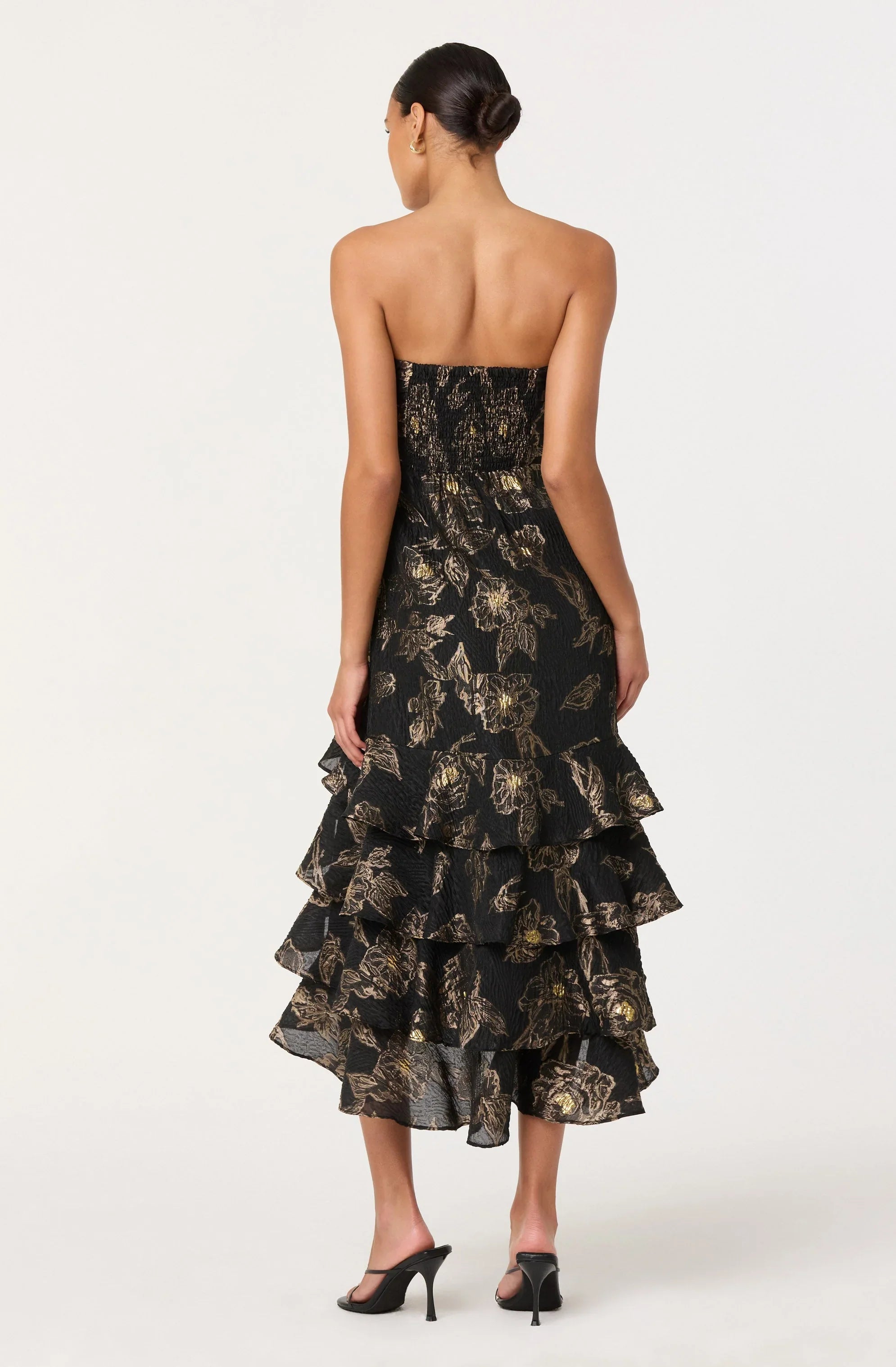 Lbruh Marysia Strapless Metallic Floral Midi Dress