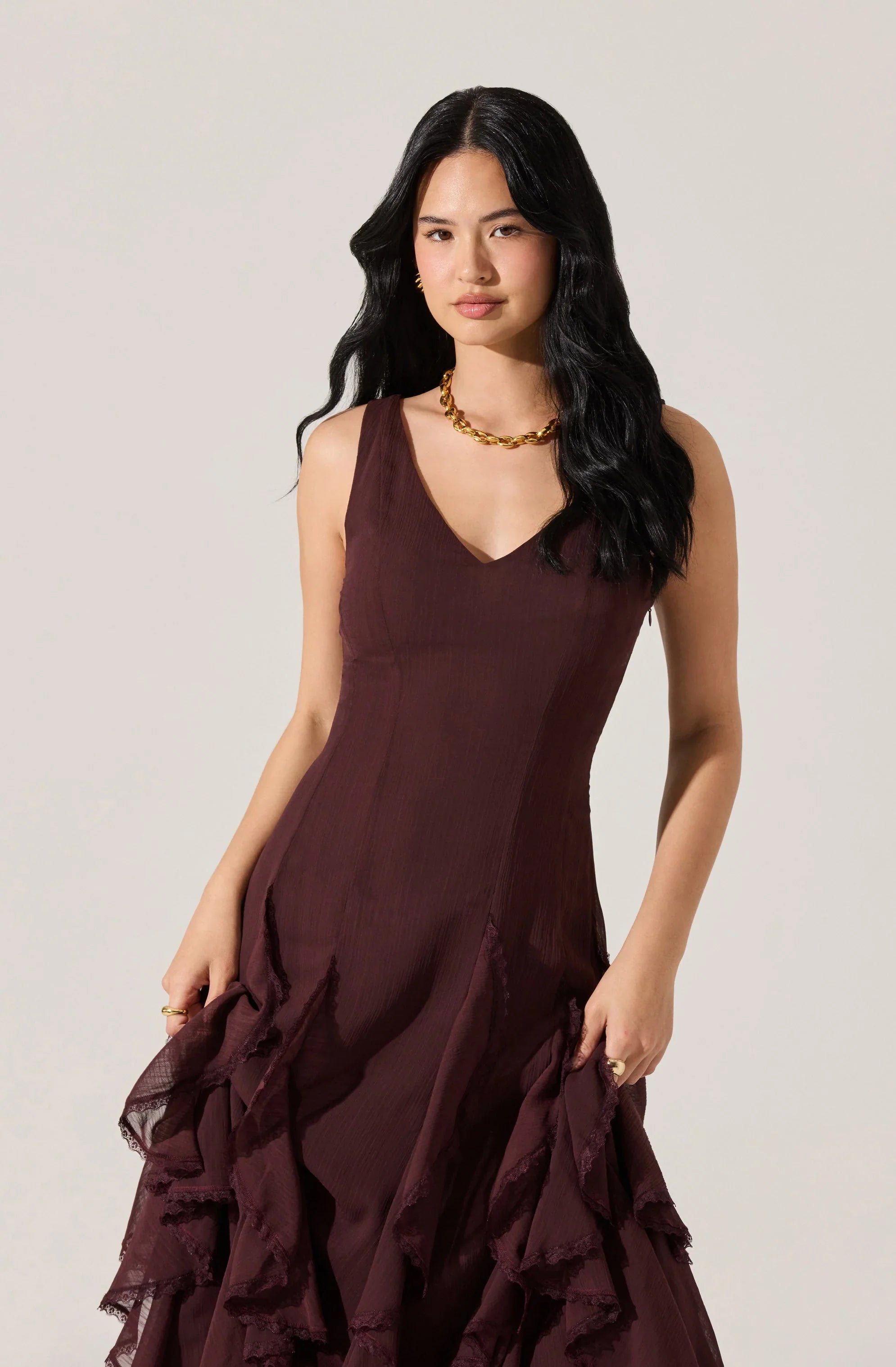 Lbruh Philomene V-Neck Ruffle Trim Dress
