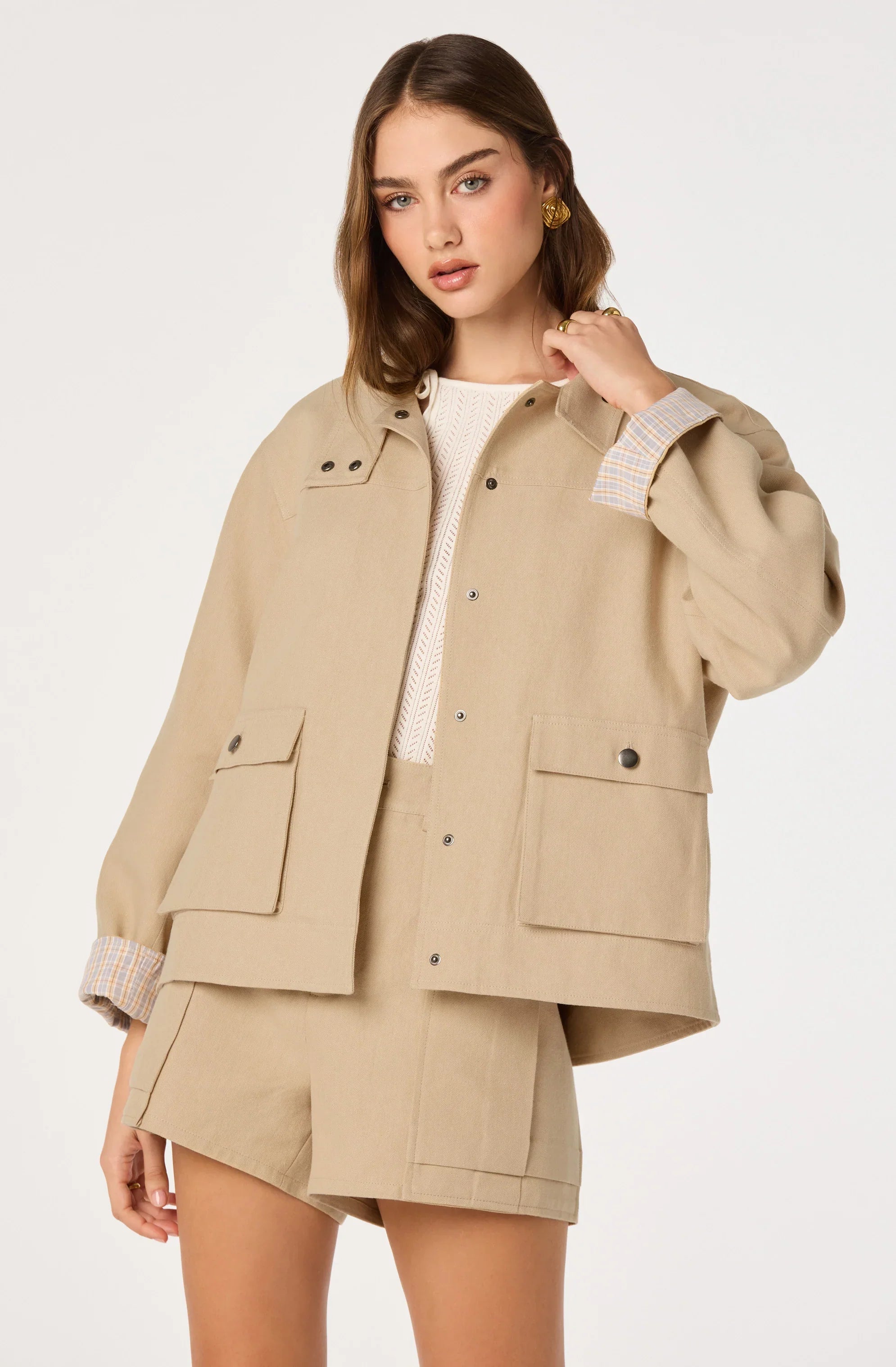 Inixyf Beron Utility Jacket with Plaid Trim