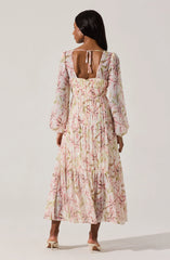 Lbruh Pleated Chiffon Floral Midi Dress