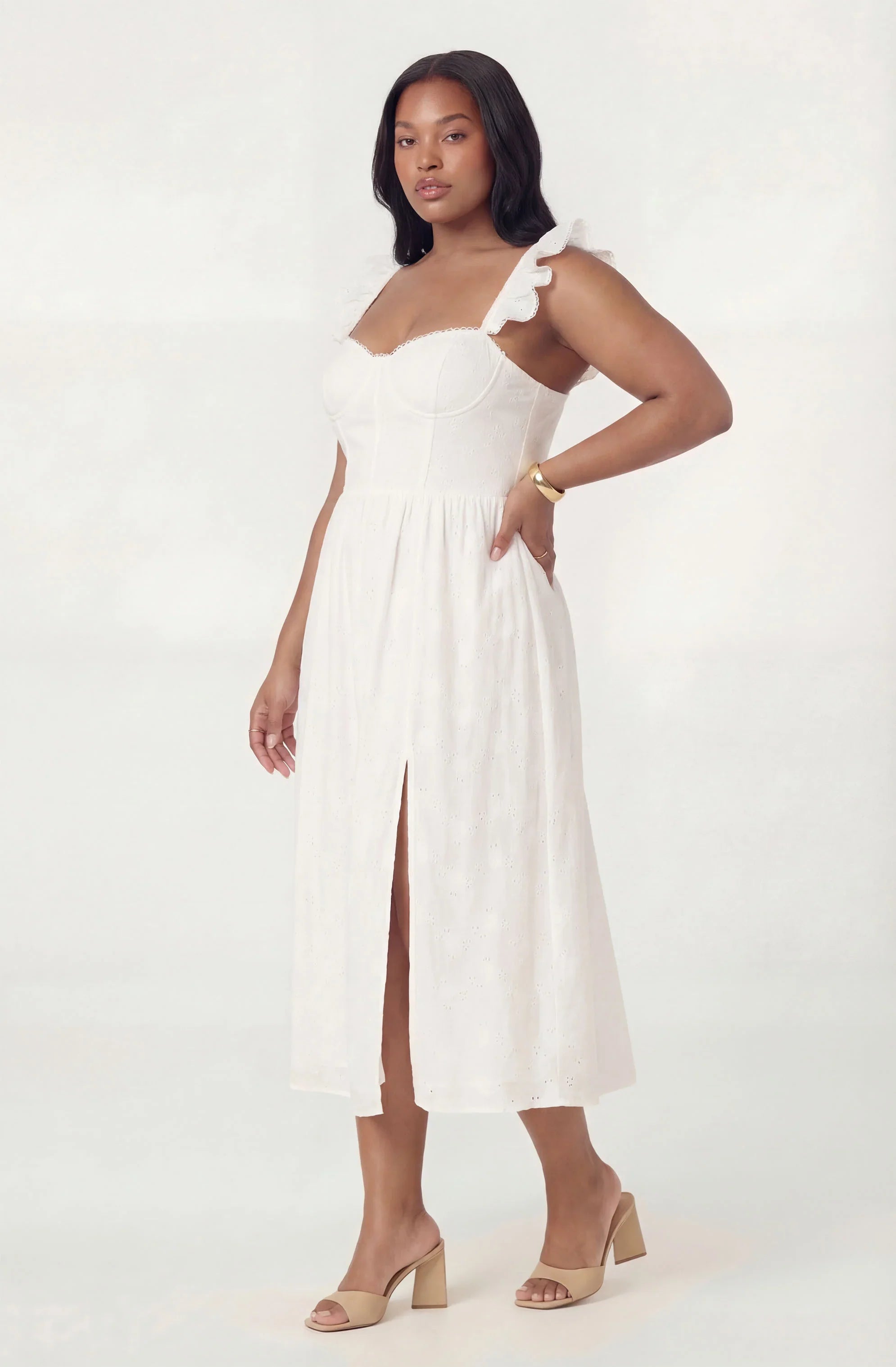 Inixyf Wedelia Ruffle Strap Eyelet Corset Midi Dress