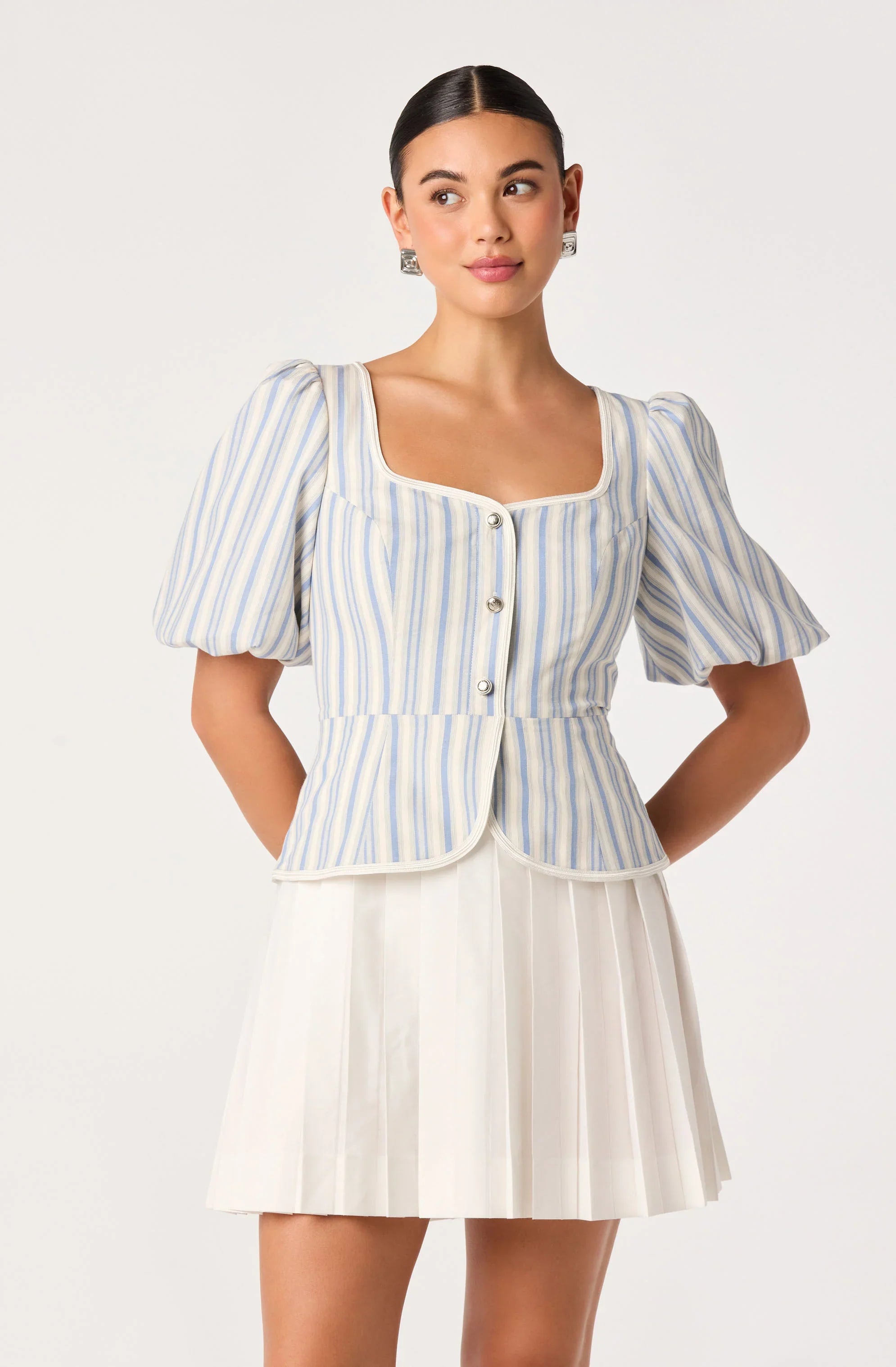 Inixyf Brigitta Striped Puff Sleeve Mini Dress