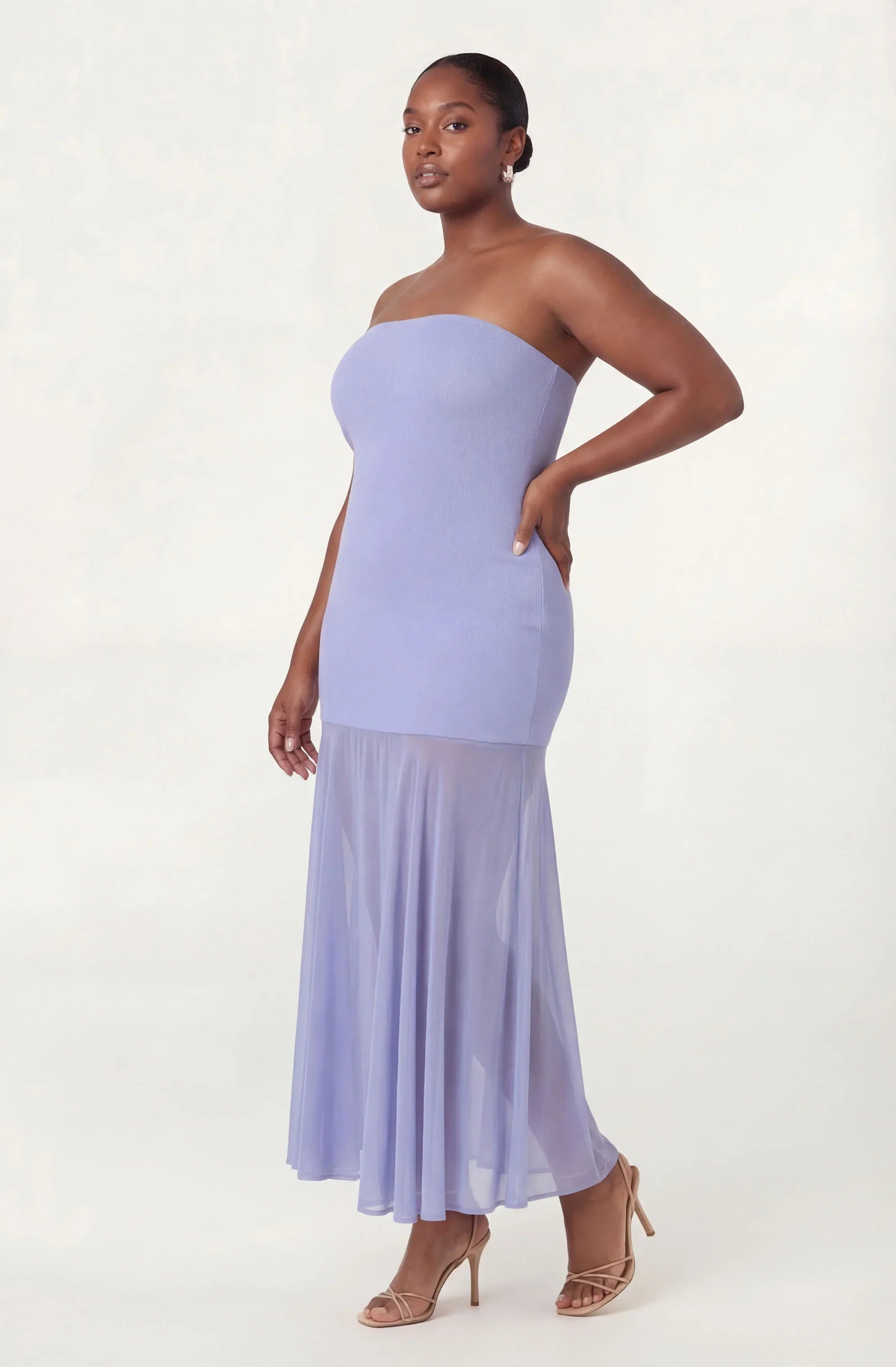 Inixyf Lizet Strapless Mini Dress with Sheer Maxi Overlay