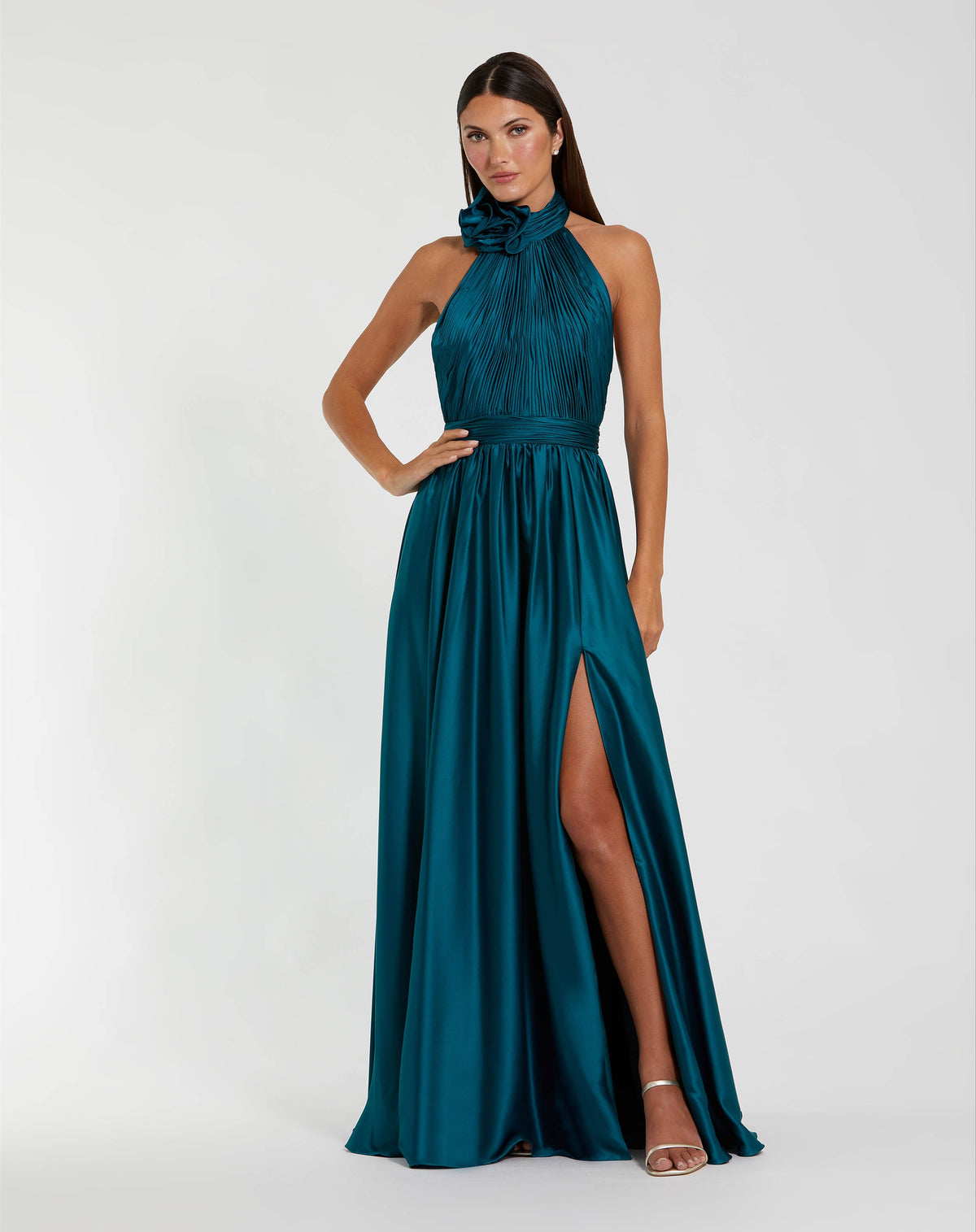 Soft Tie Halter Neck High Slit Gown