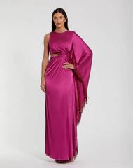 Hot Pink Cut Out Fringe Kaftan Gown